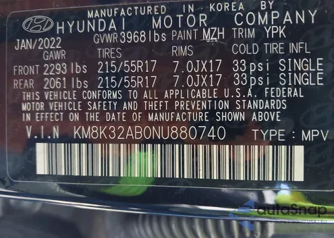 2022 Hyundai Kona Sel from USA, damaged, VIN KM8K32AB0NU880740